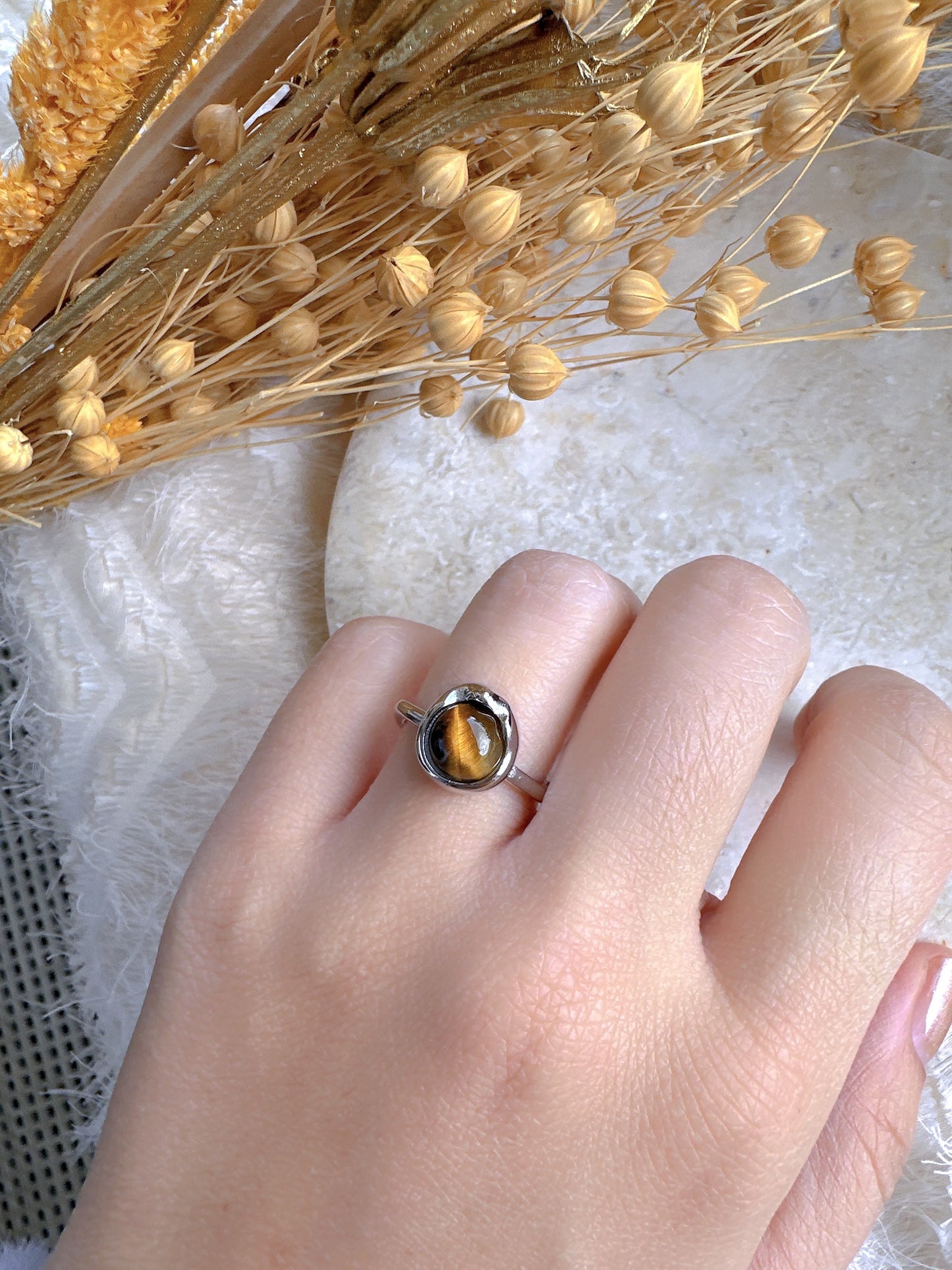 925 sterling silver brown stone adjustable ring