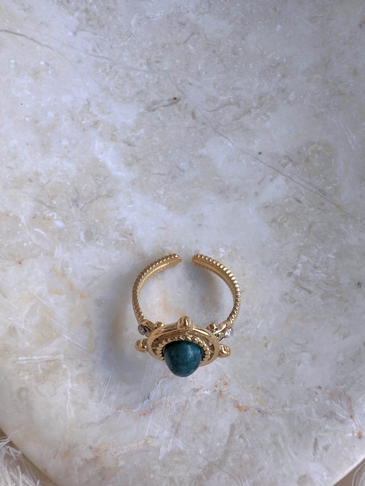 Natural green stone stainless steel adjustable ring