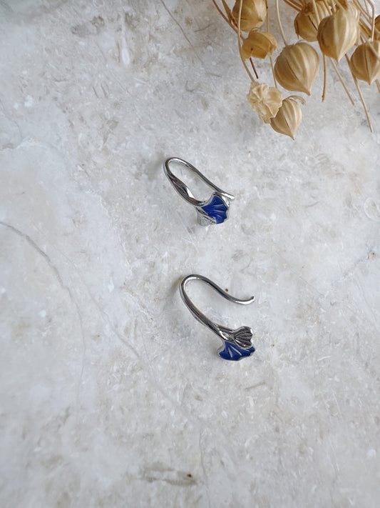 925 sterling silver mini leaves blue earrings