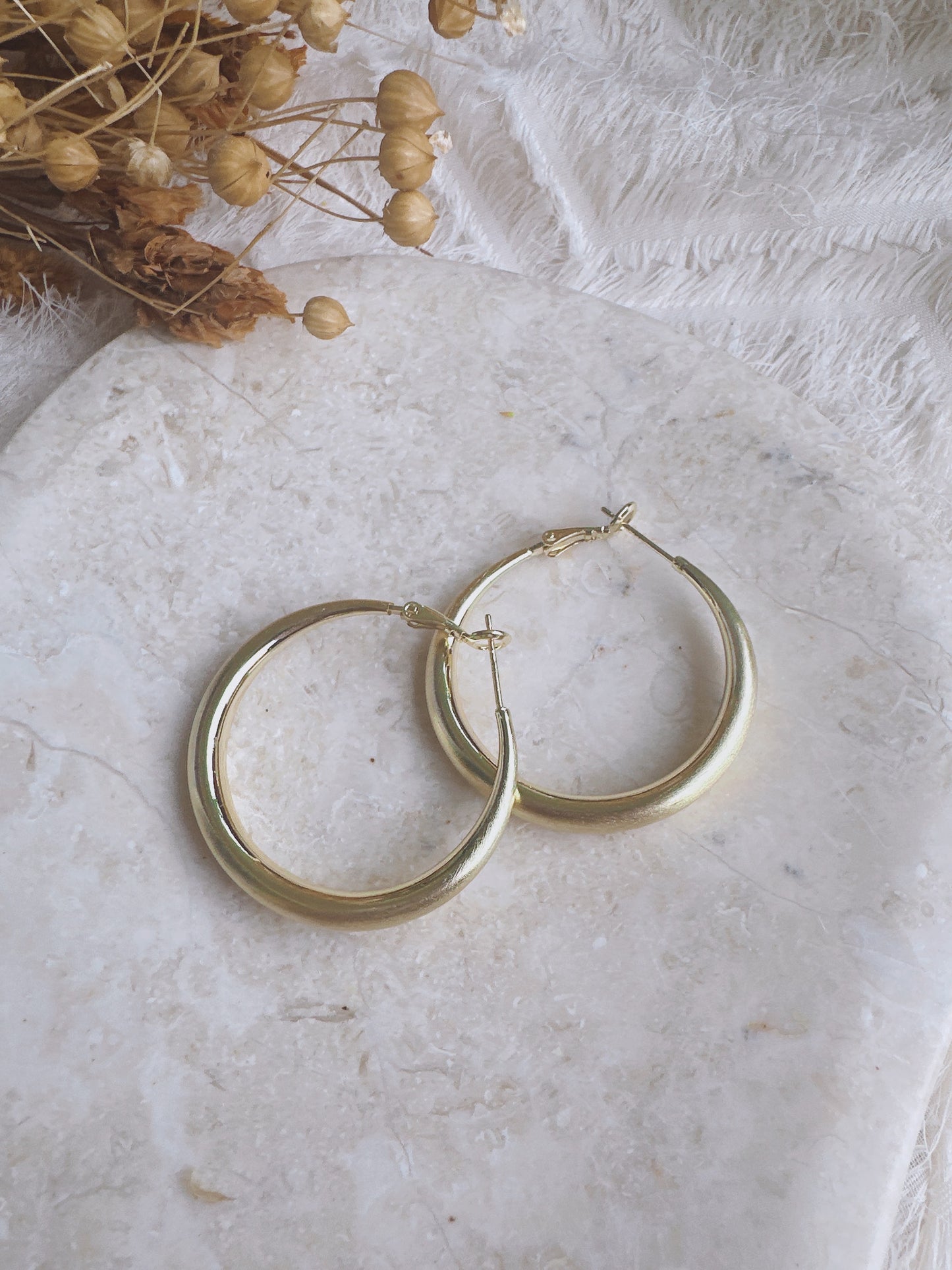 40mm 925 Silver post gold color hoop earrings