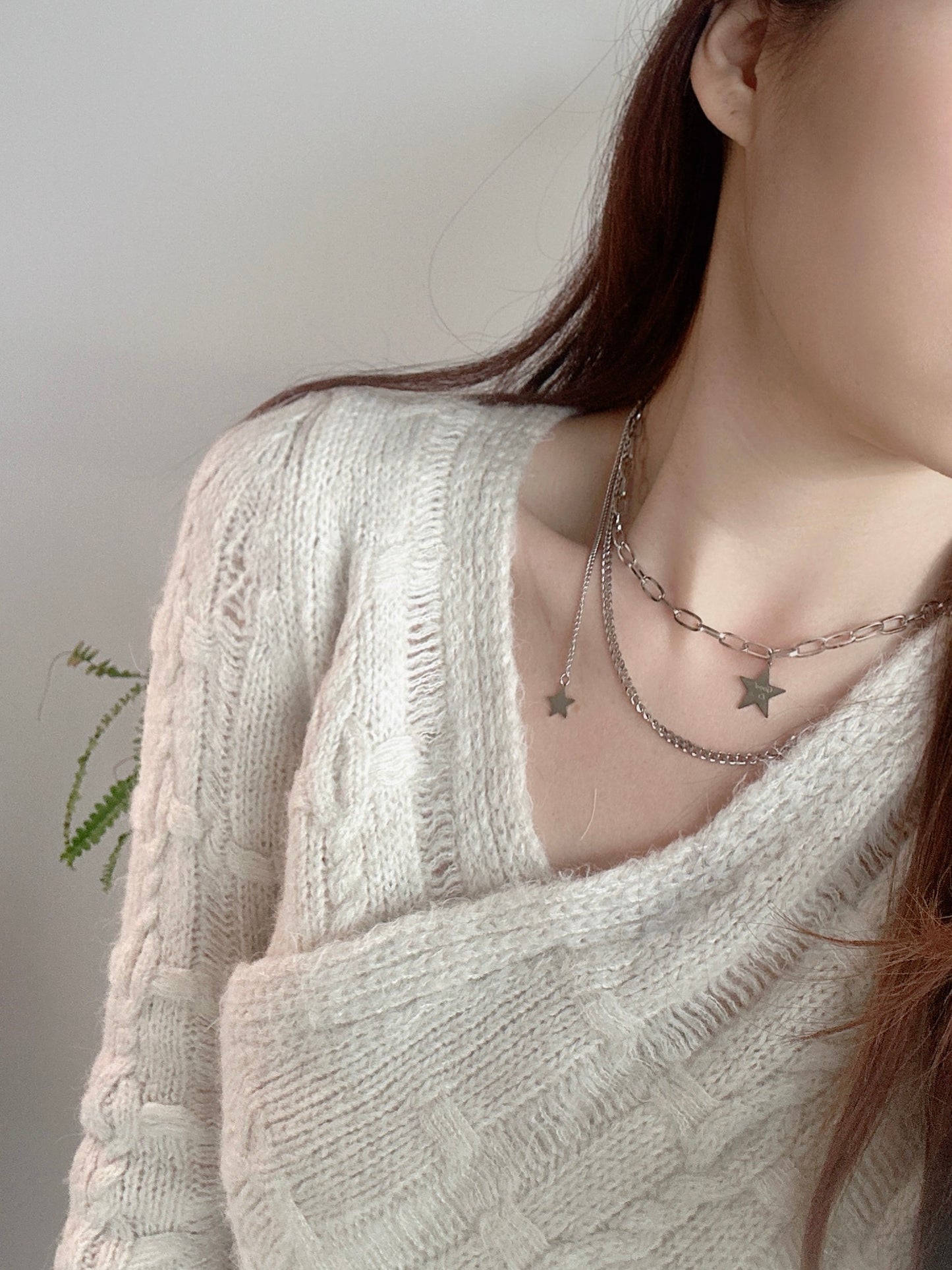 2 layers stars necklaces silver color