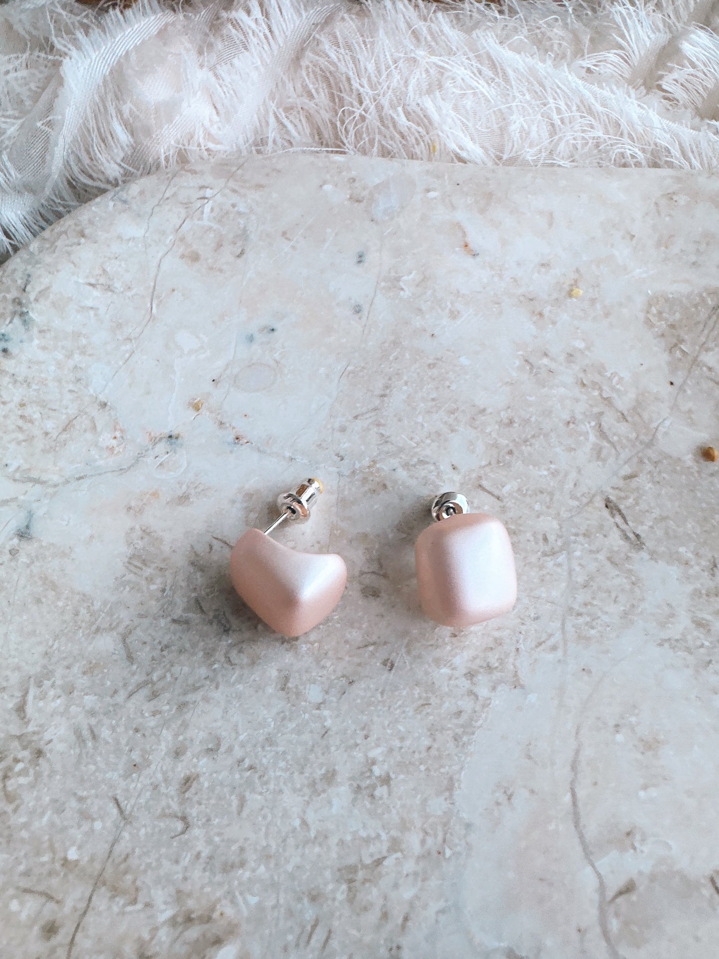Soul Mate Q & Frosted Pink Gold Plated Stud Earrings