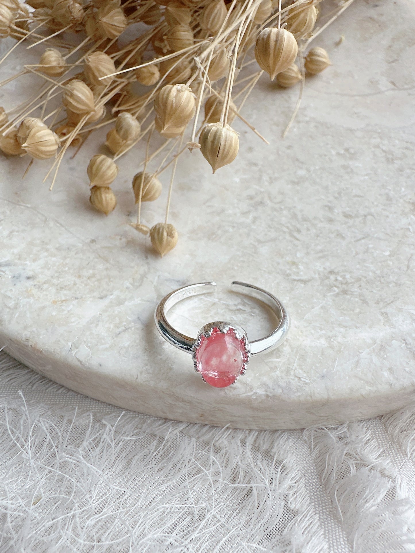925 sterling silver pink adjustable ring