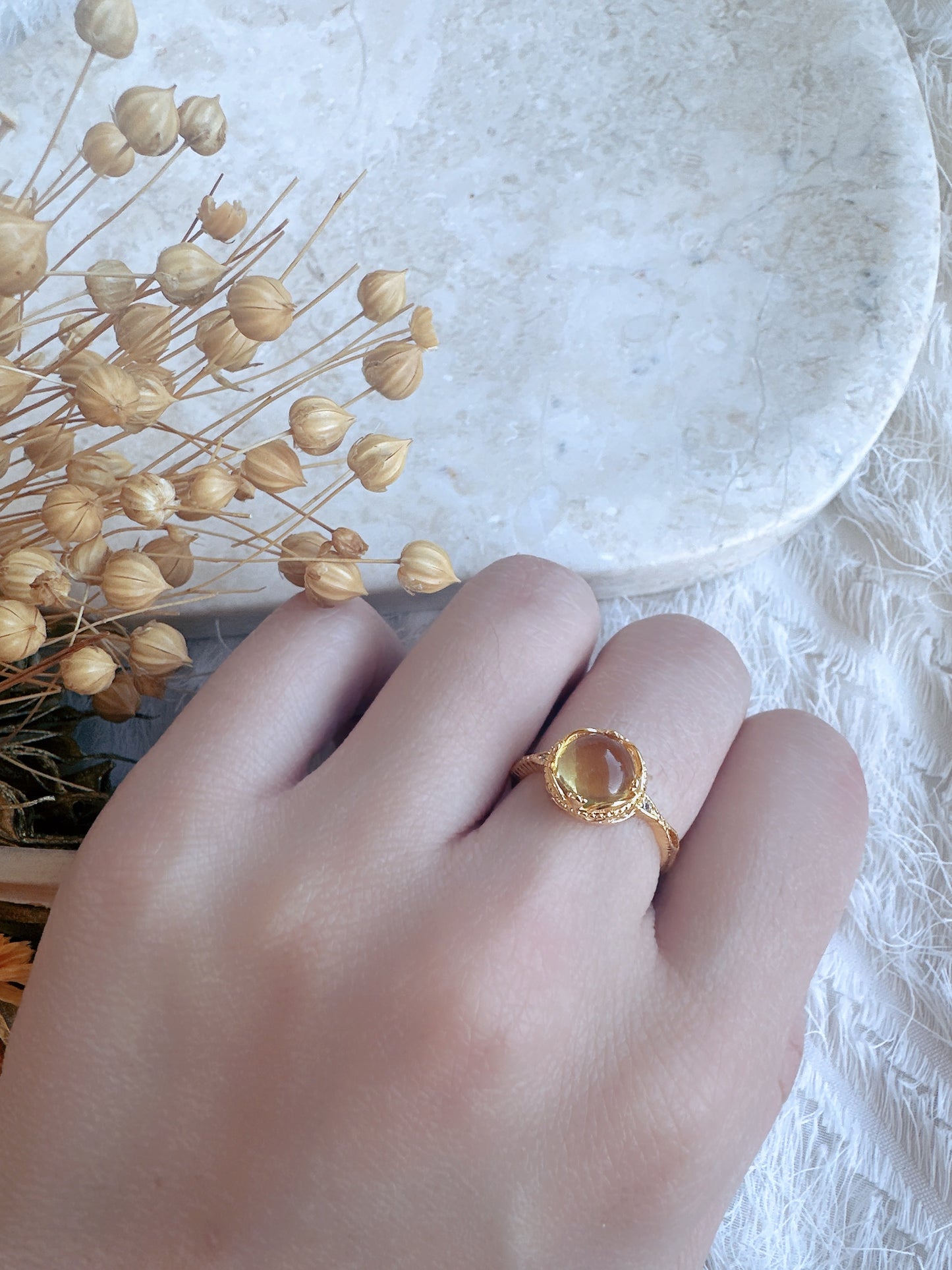 Soul Mate  yellow & crystal 14k gold plated  adjustable ring