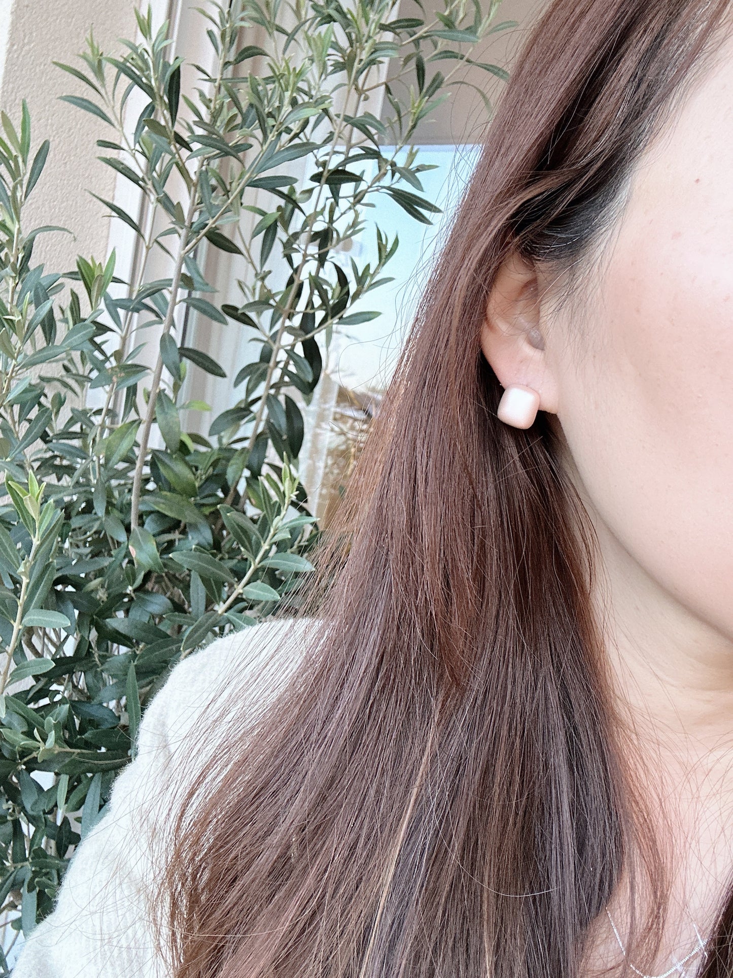 Soul Mate Q & Frosted Pink Gold Plated Stud Earrings