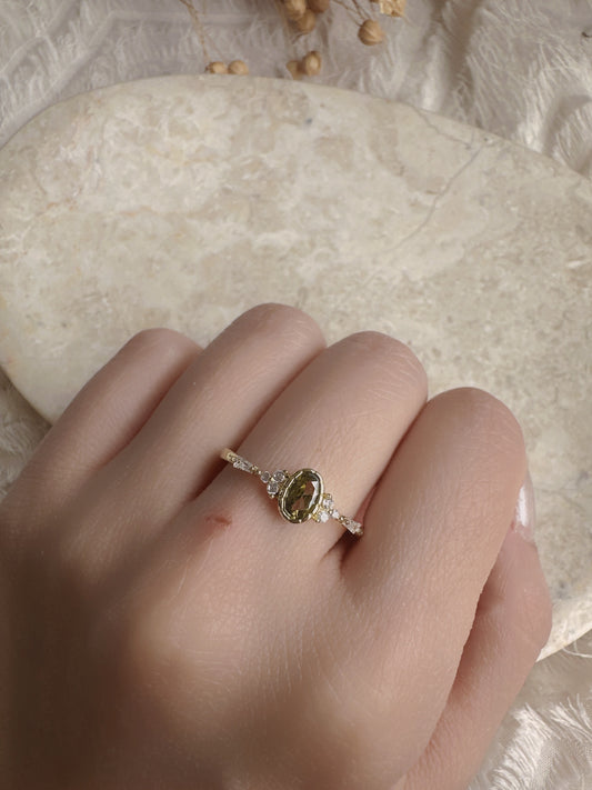 925 sterling silver olive color natural stone adjustable ring