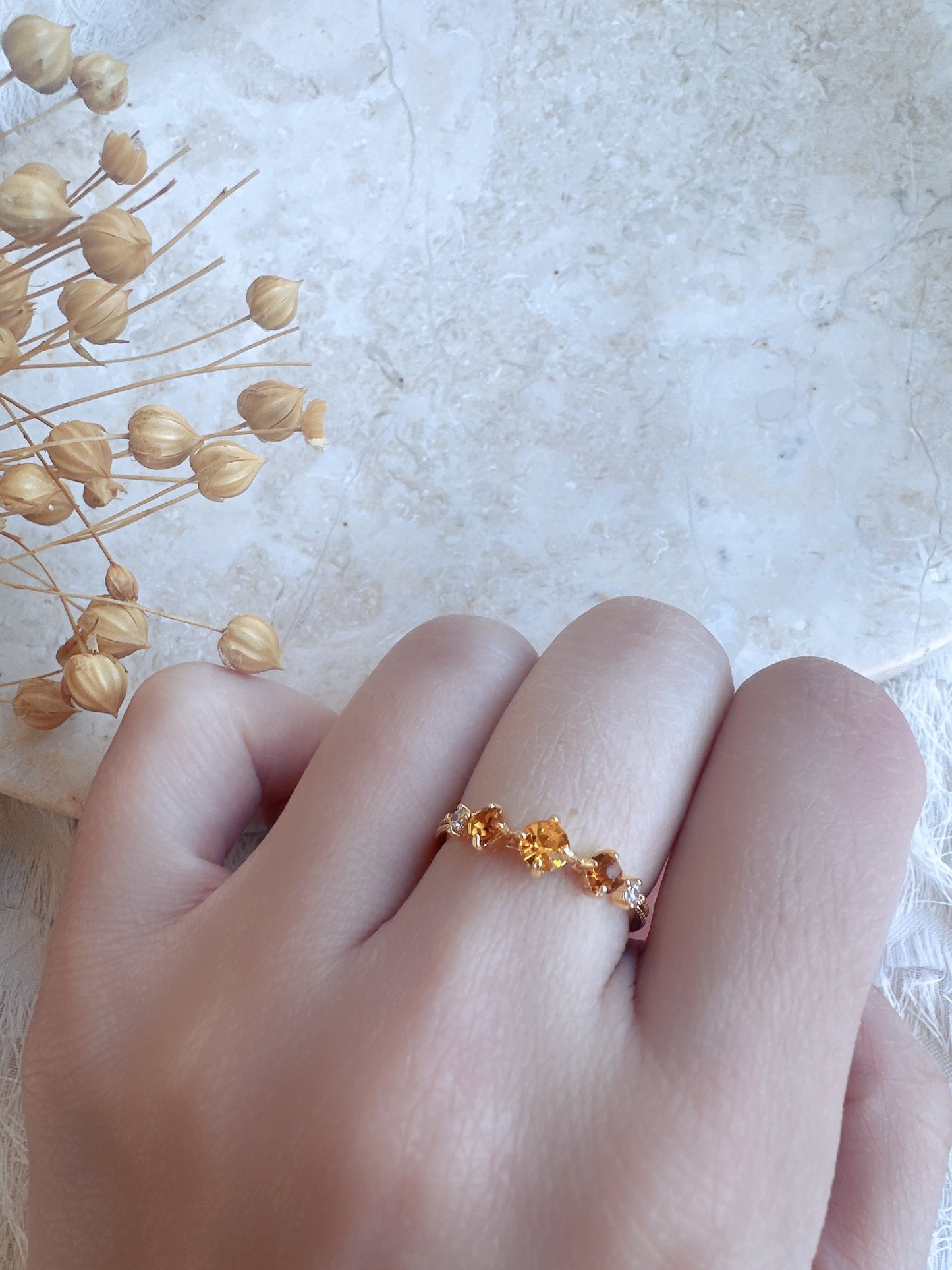 Soul Mate  & crystal 14k gold plated  adjustable ring