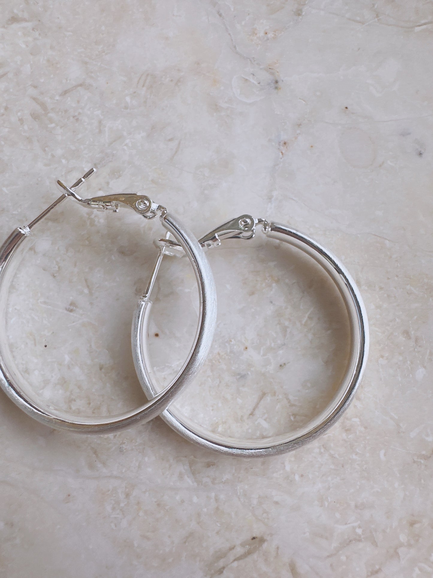 30mm 925 Silver post matte hoop earrings