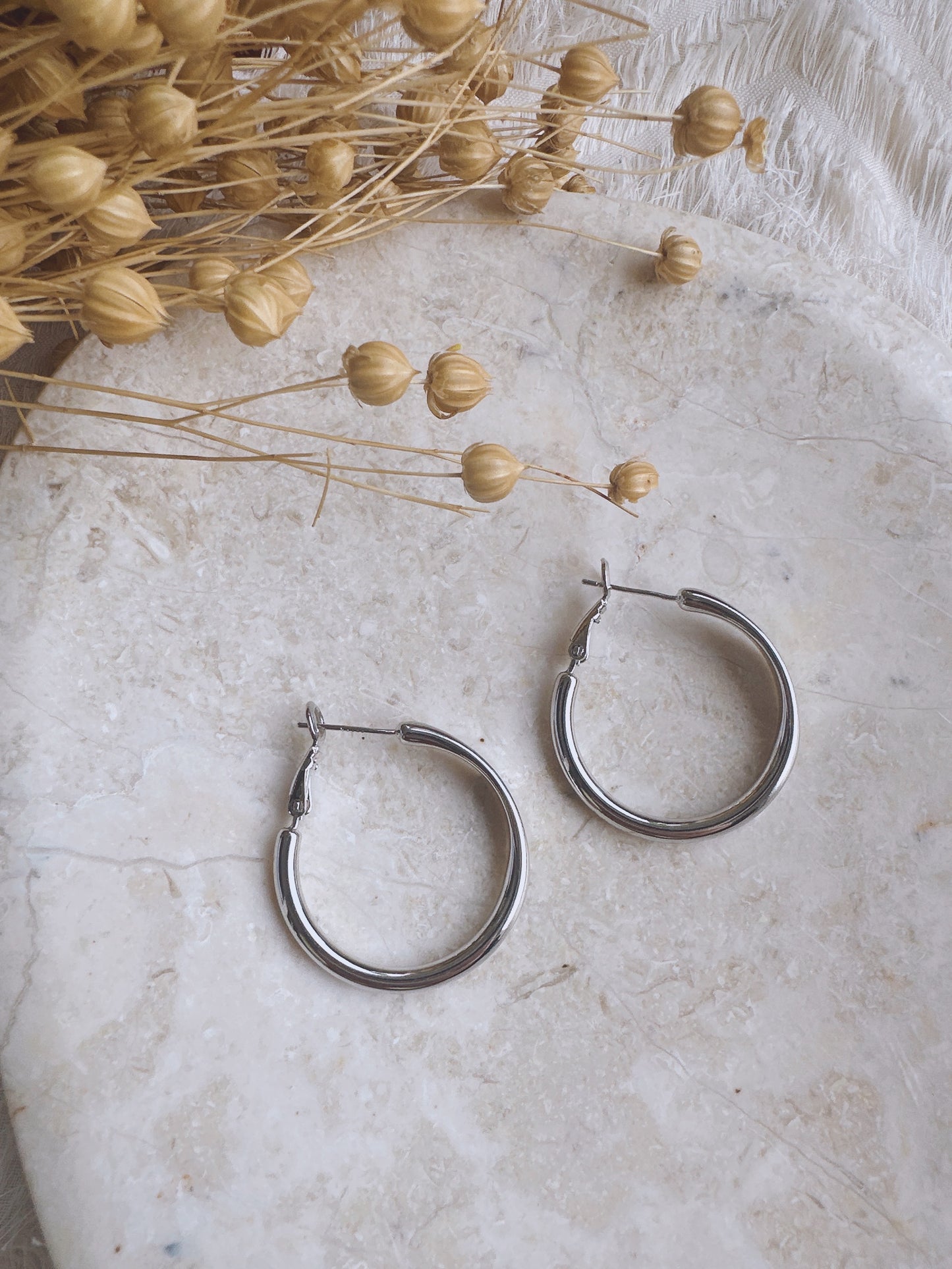 30mm 925 Silver post hoop earrings