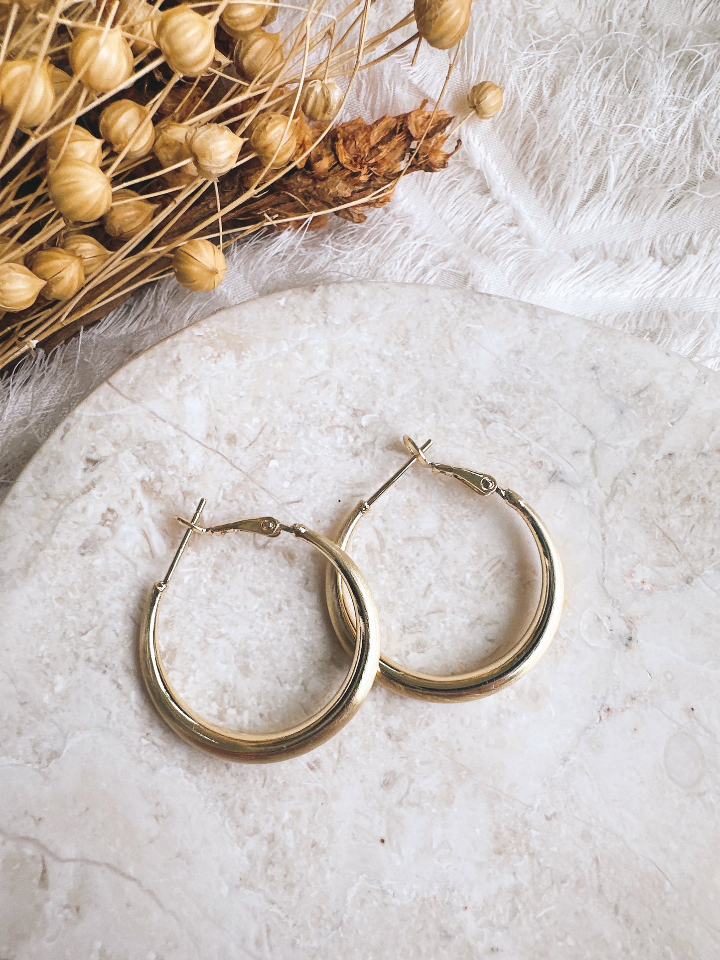 30mm 925 Silver post gold color hoop earrings