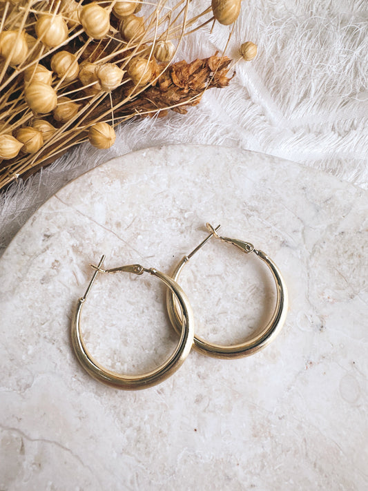 30mm 925 Silver post gold color hoop earrings