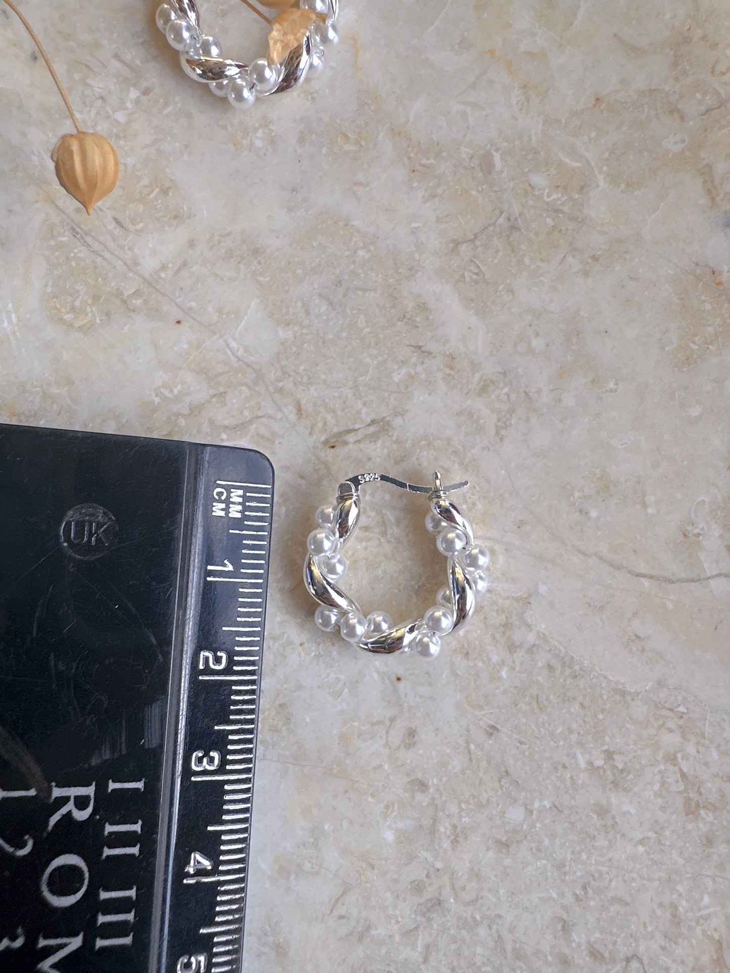 925 silver post silver color pearl hoop earrings