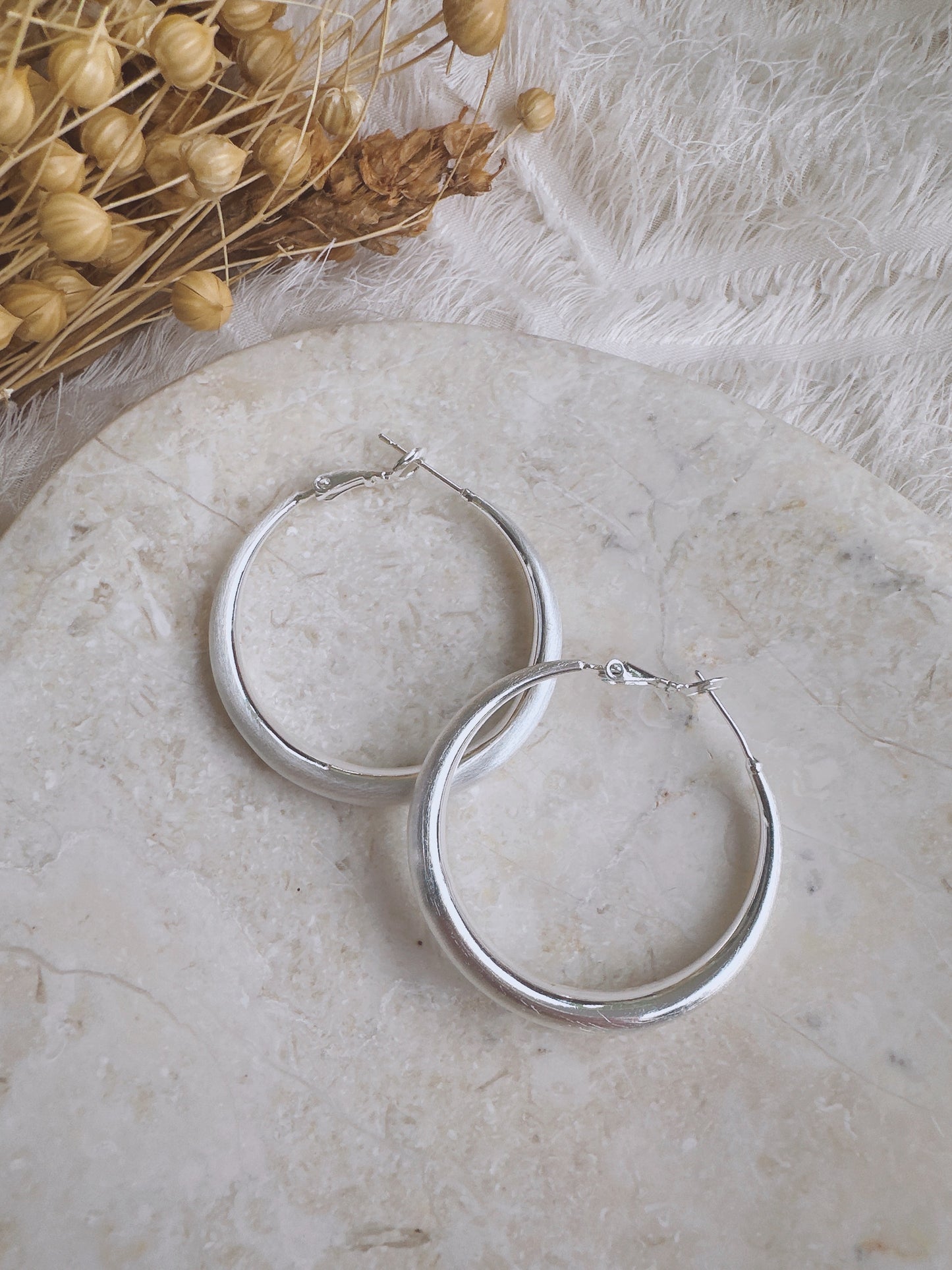 40mm 925 Silver post matte hoop earrings