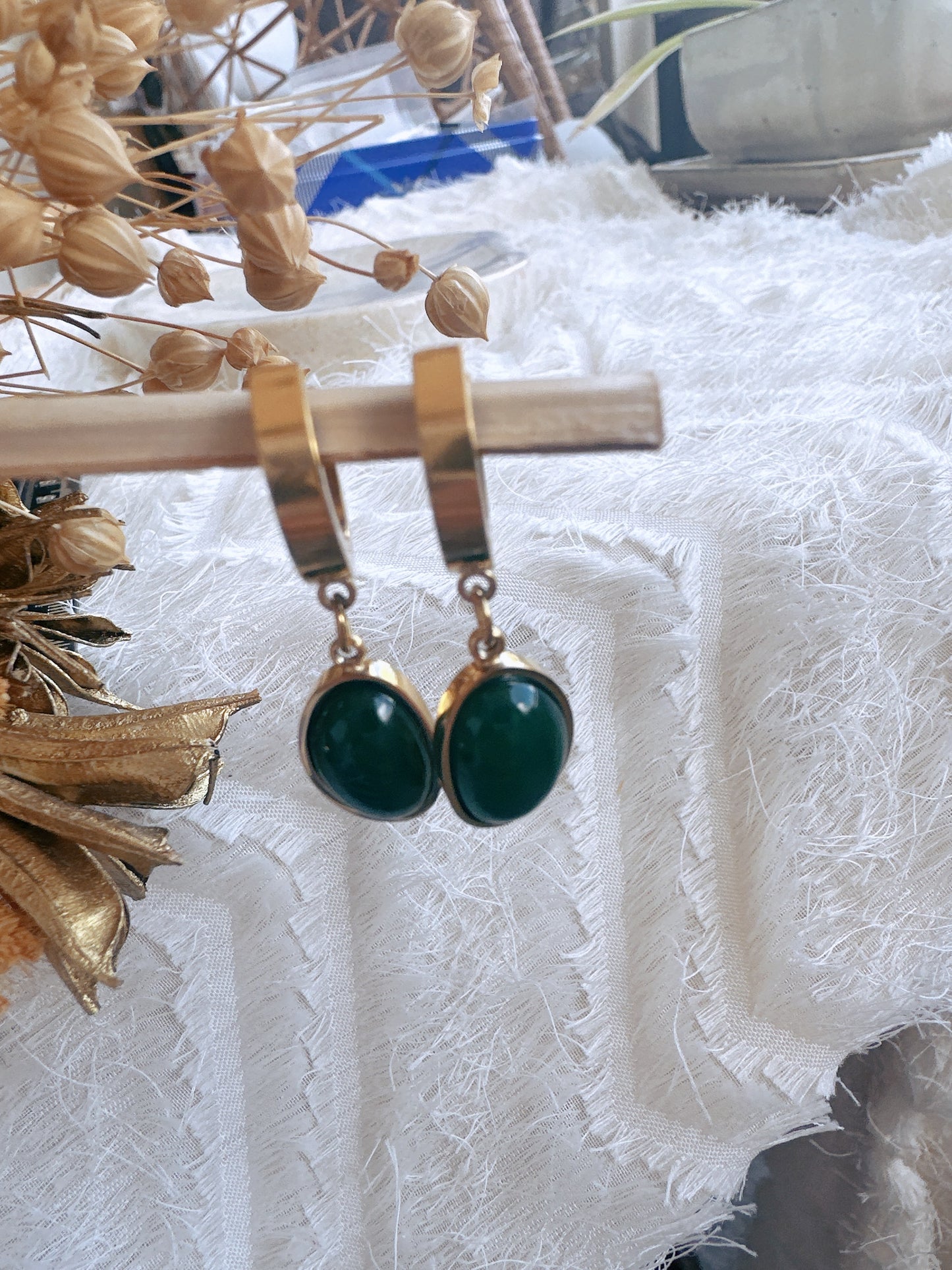 Stainless steel green earrings