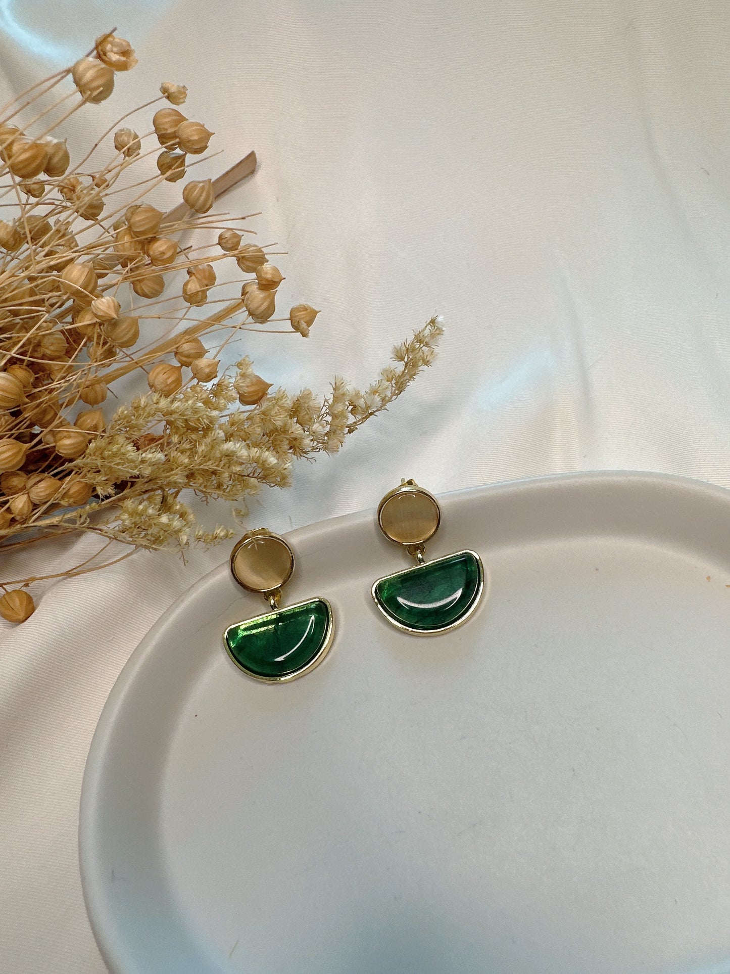 925 silver post green earrings