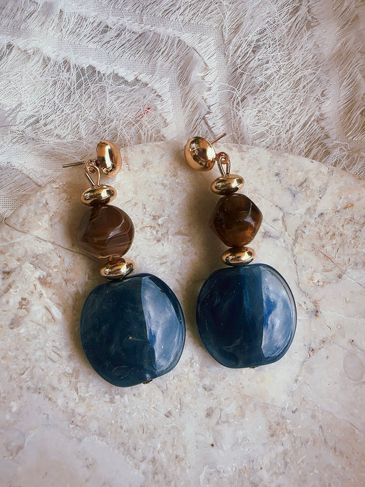 Vintage style brown/ blue  925 silver posts earrings