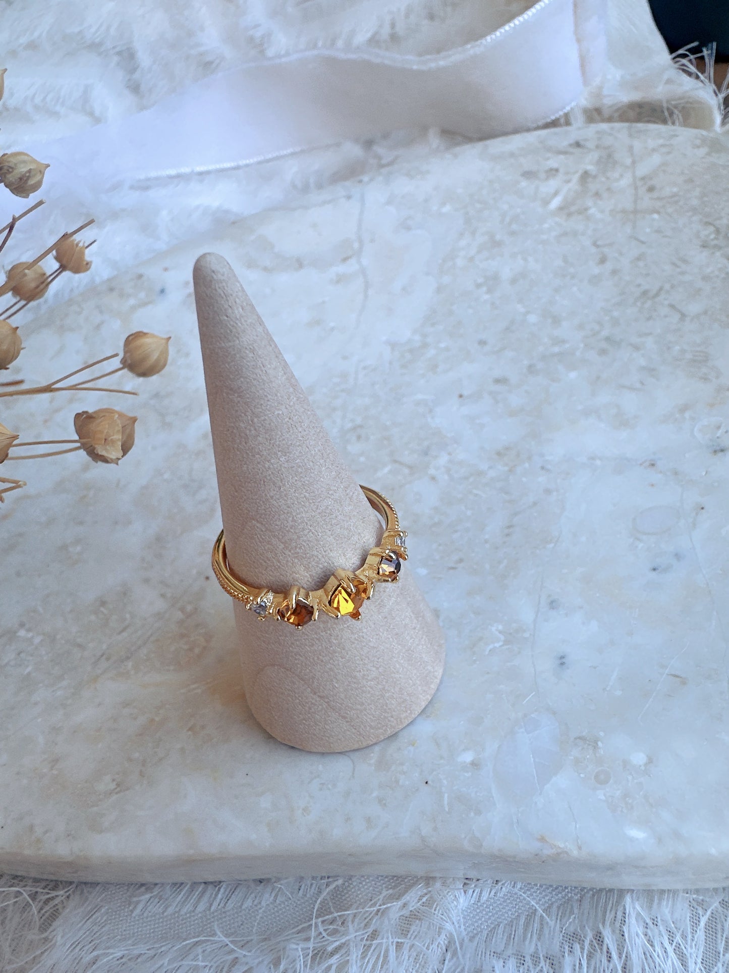 Soul Mate  & crystal 14k gold plated  adjustable ring