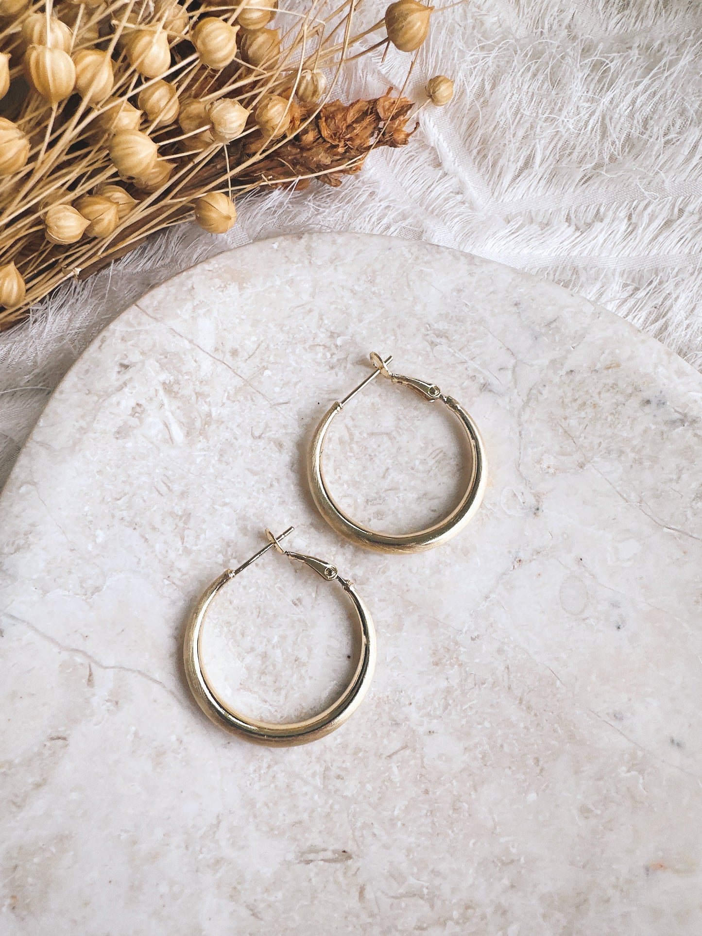 30mm 925 Silver post gold color hoop earrings