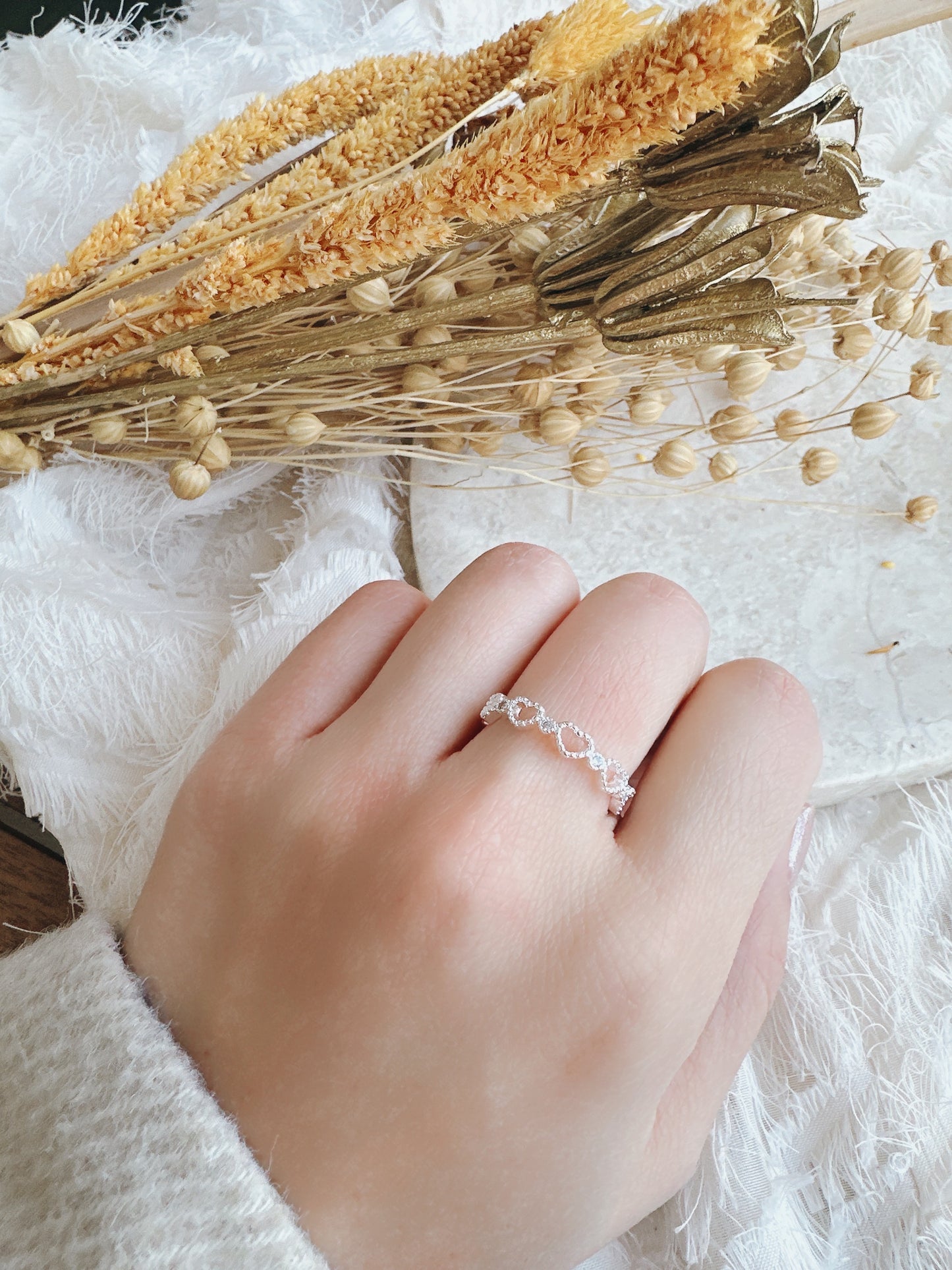 Soul Mate & Heart Lace 925 Sterling Silver Minimal Adjustable Ring