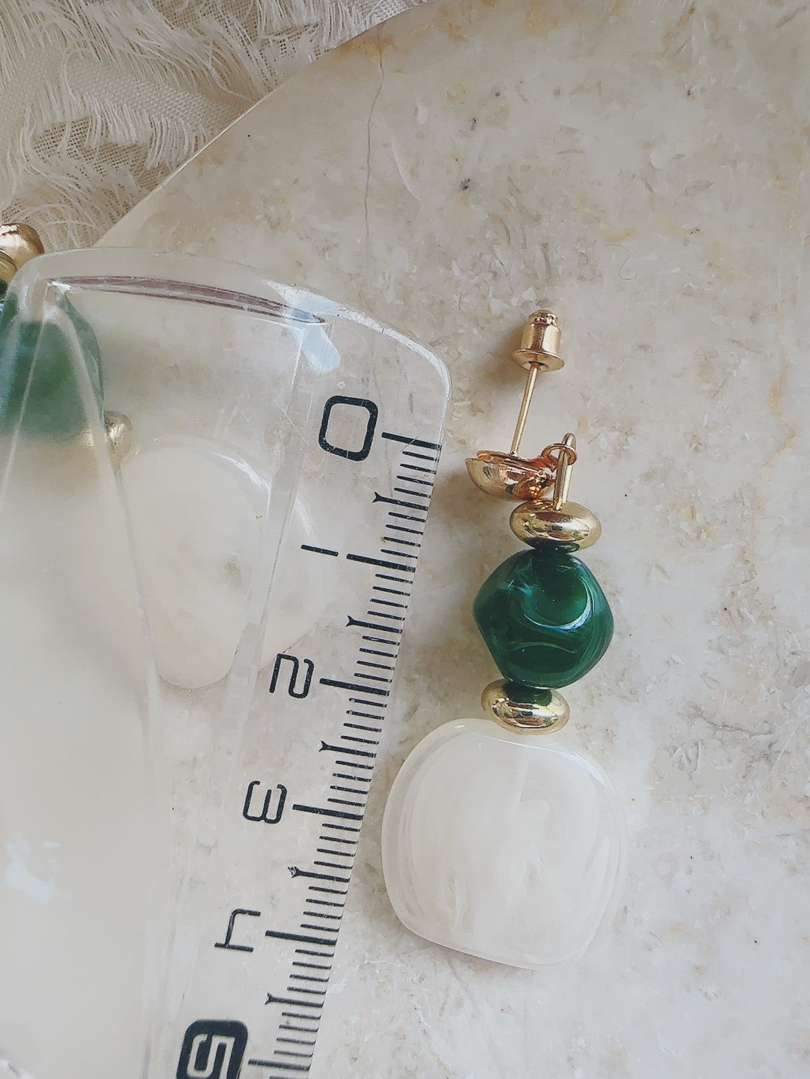 Vintage style green 925 silver posts white/ green earrings