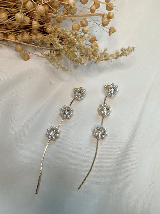 925 silver post flower long earrings