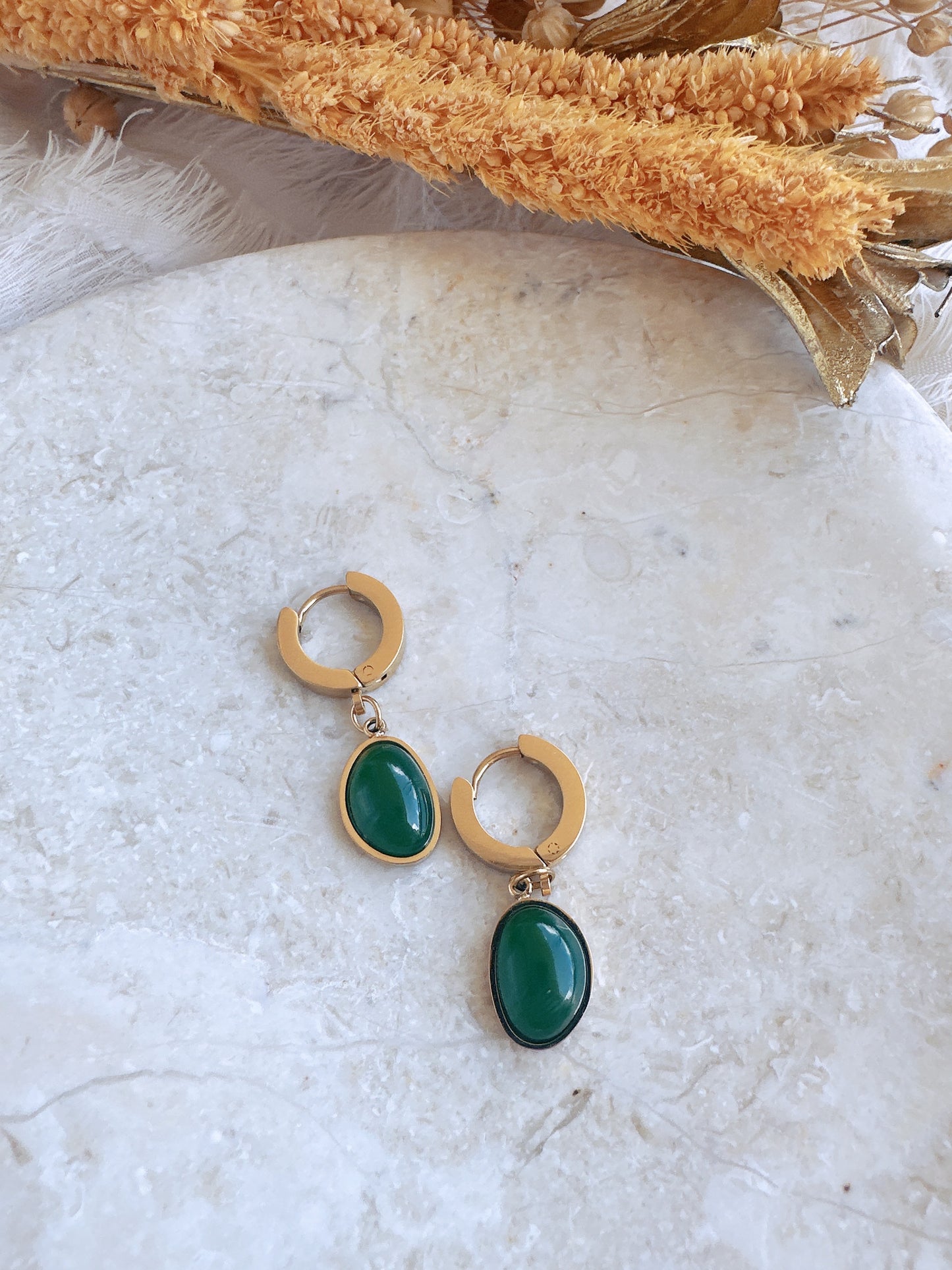 Stainless steel green earrings
