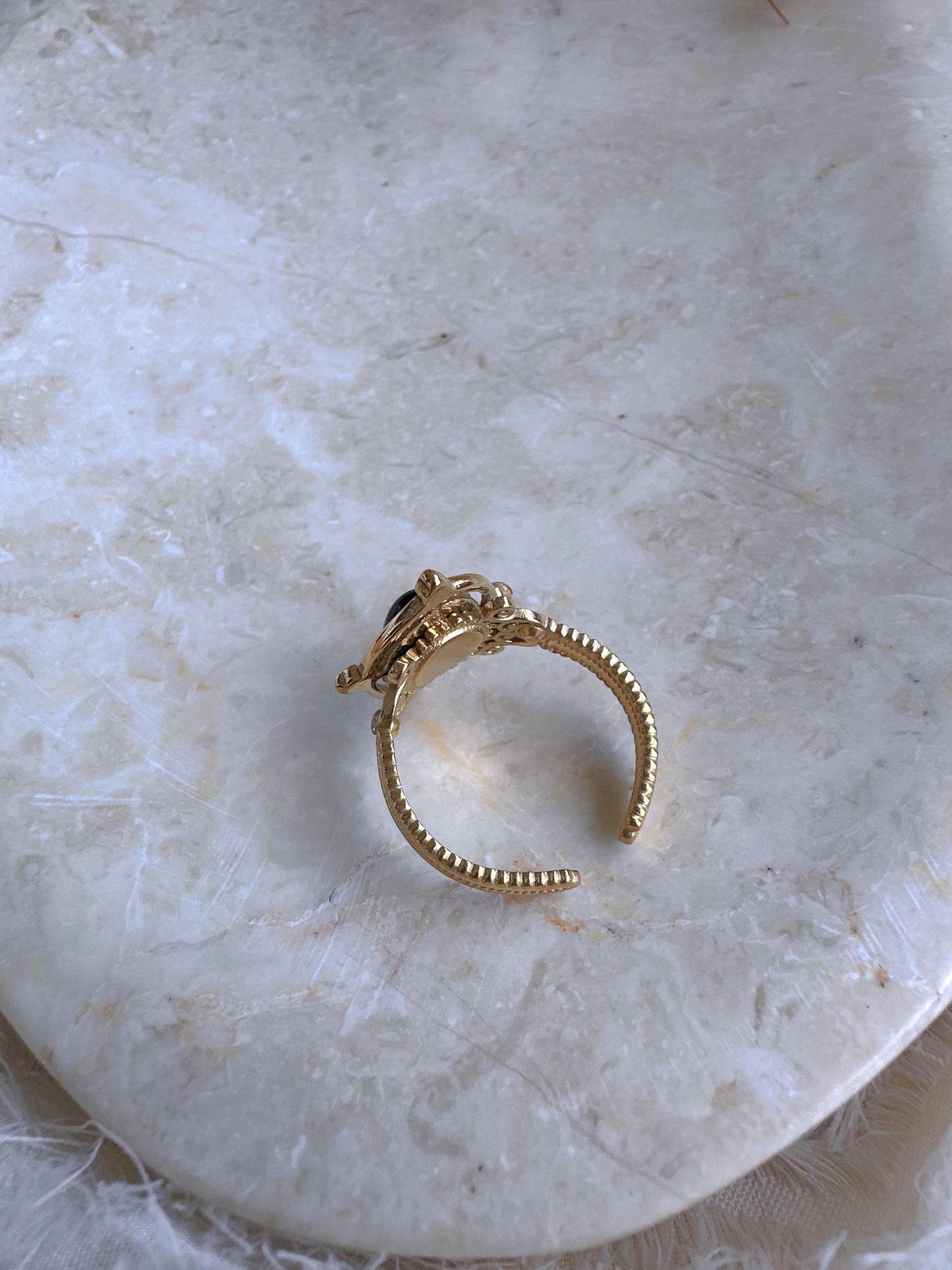 Natural brown stone stainless steel adjustable ring