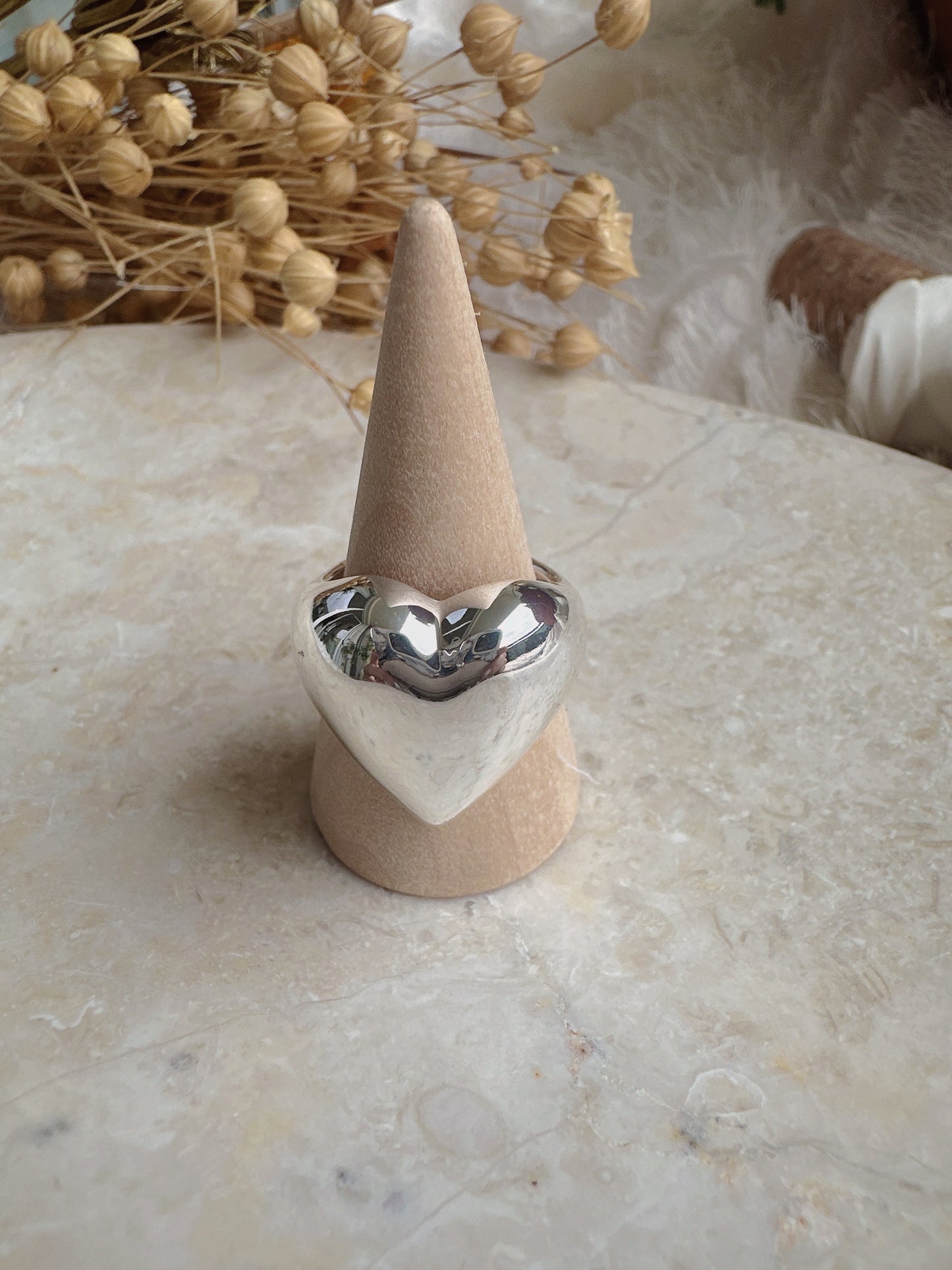 925 sterling silver heart shaped adjustable ring