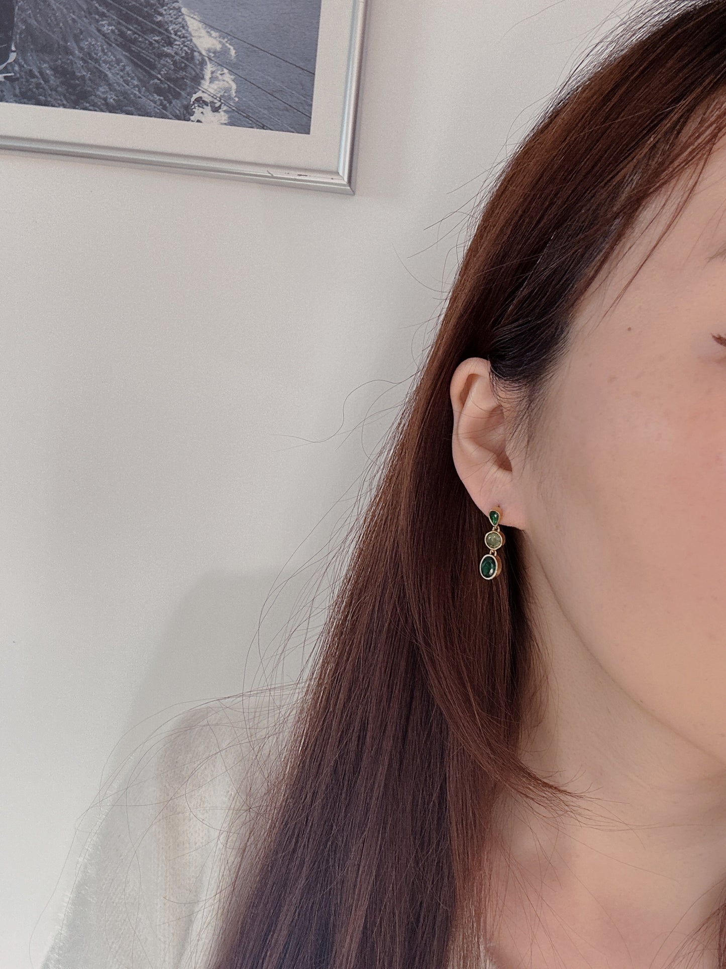 Stainless steel green earrings