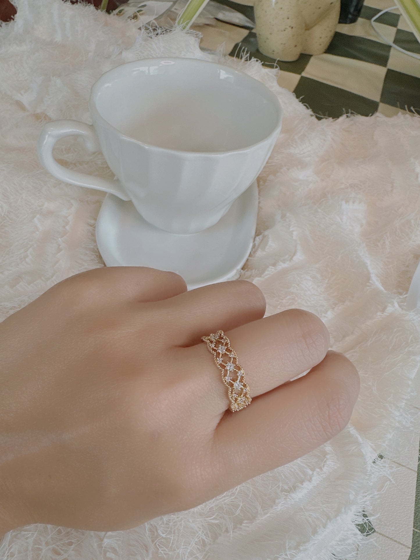 14k gold plated lace style adjustable ring