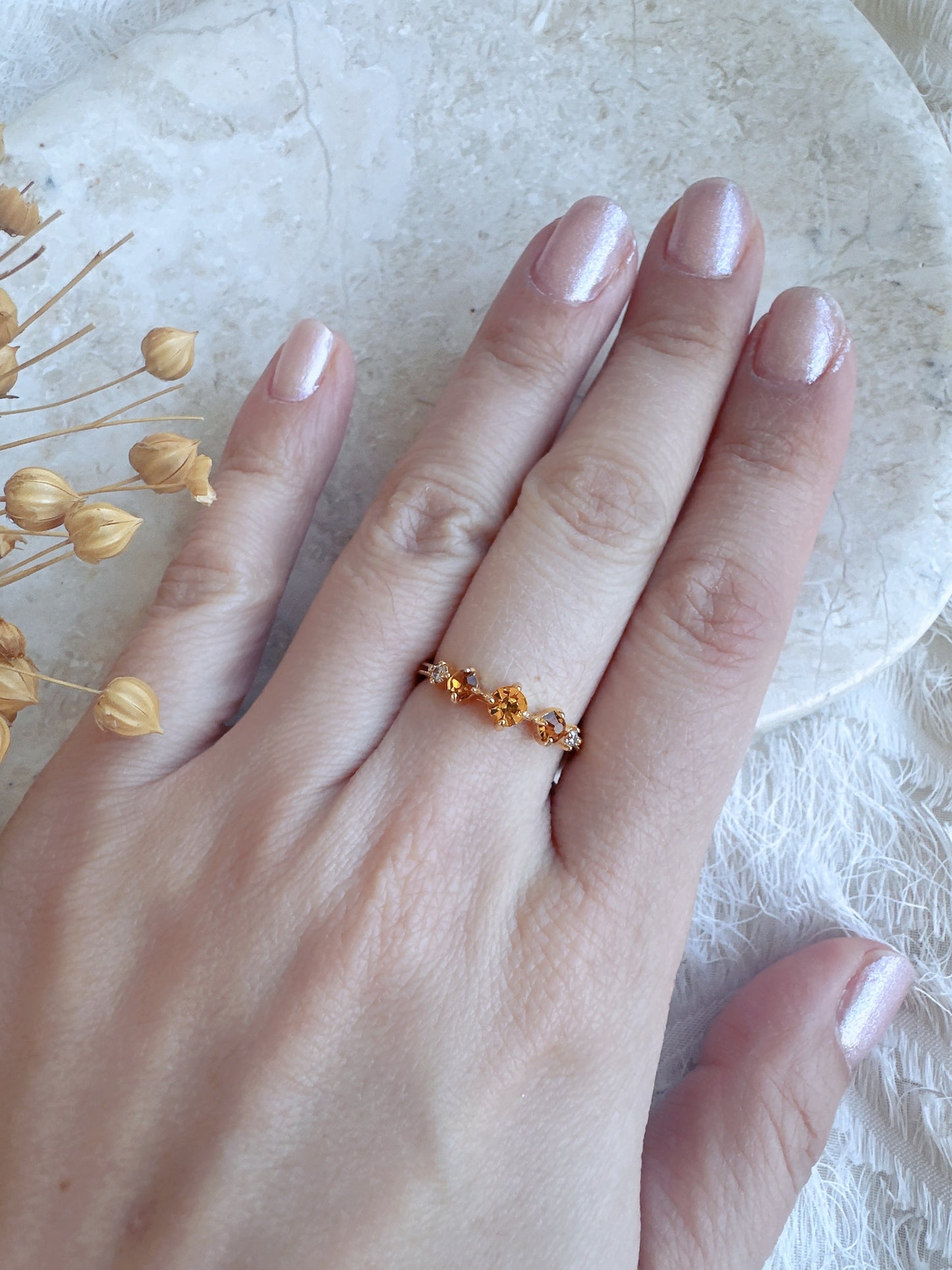 Soul Mate  & crystal 14k gold plated  adjustable ring