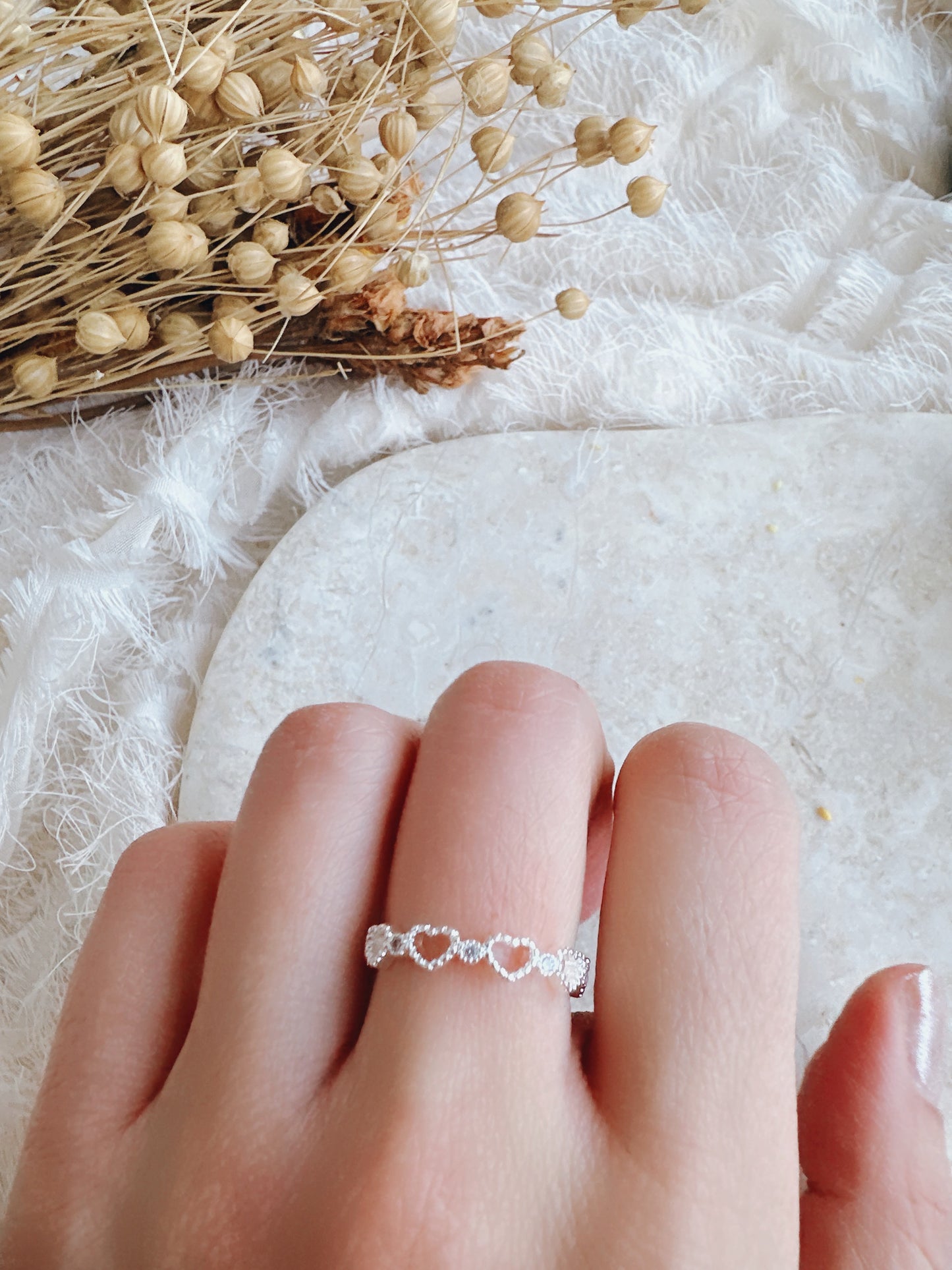 Soul Mate & Heart Lace 925 Sterling Silver Minimal Adjustable Ring