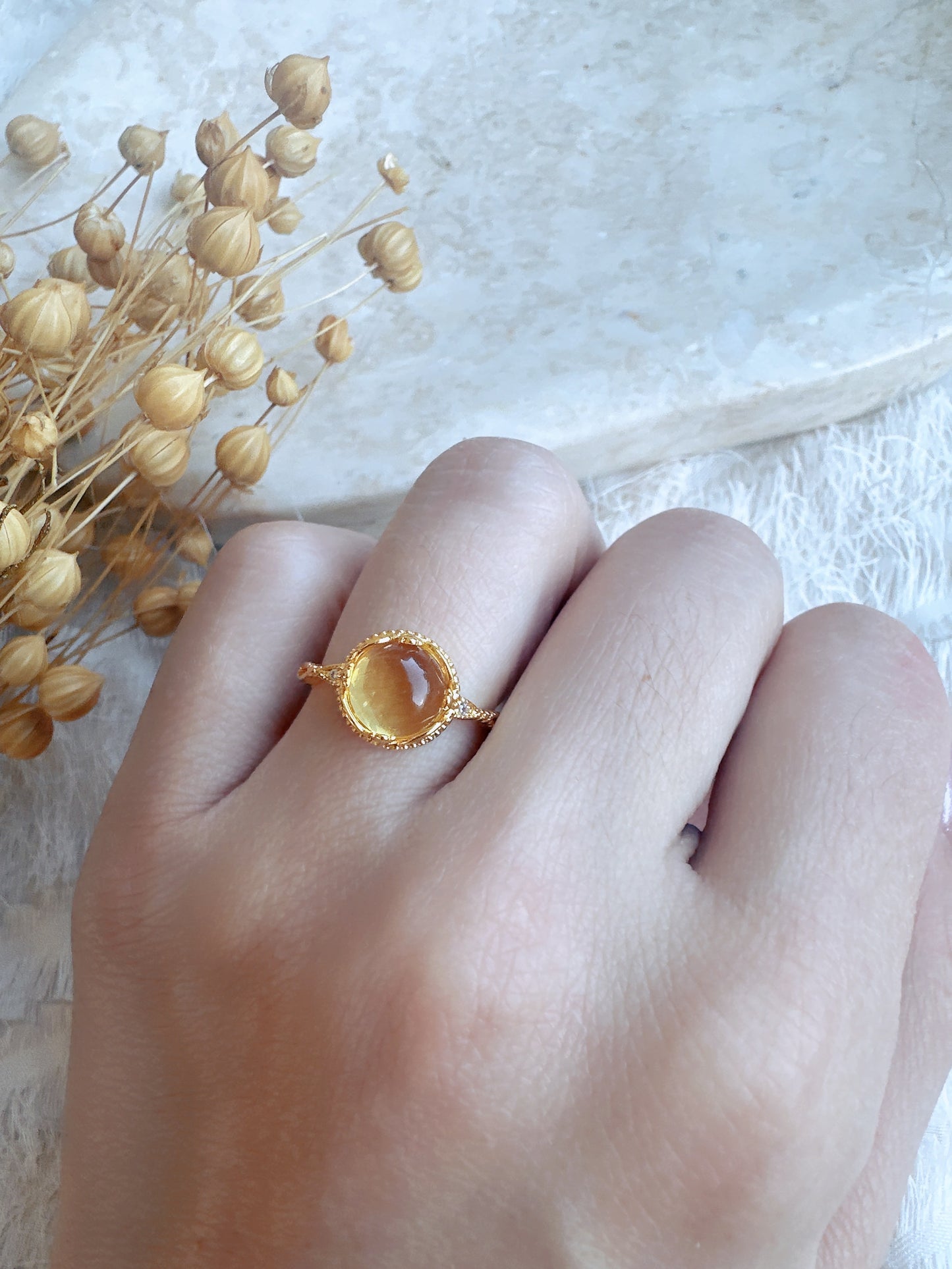 Soul Mate  yellow & crystal 14k gold plated  adjustable ring