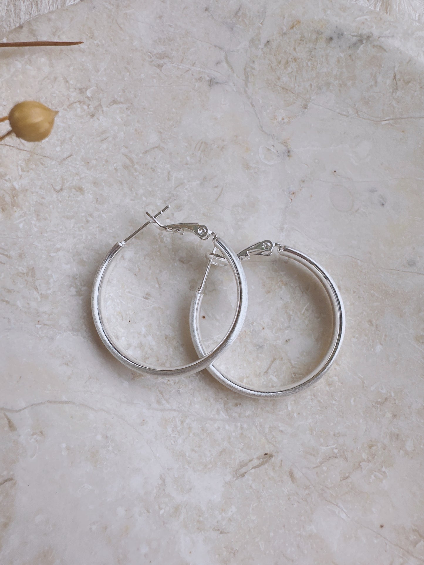 30mm 925 Silver post matte hoop earrings