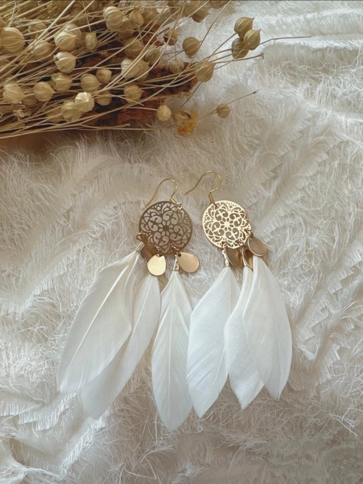 925 Silver needles feather Bohemia earrings