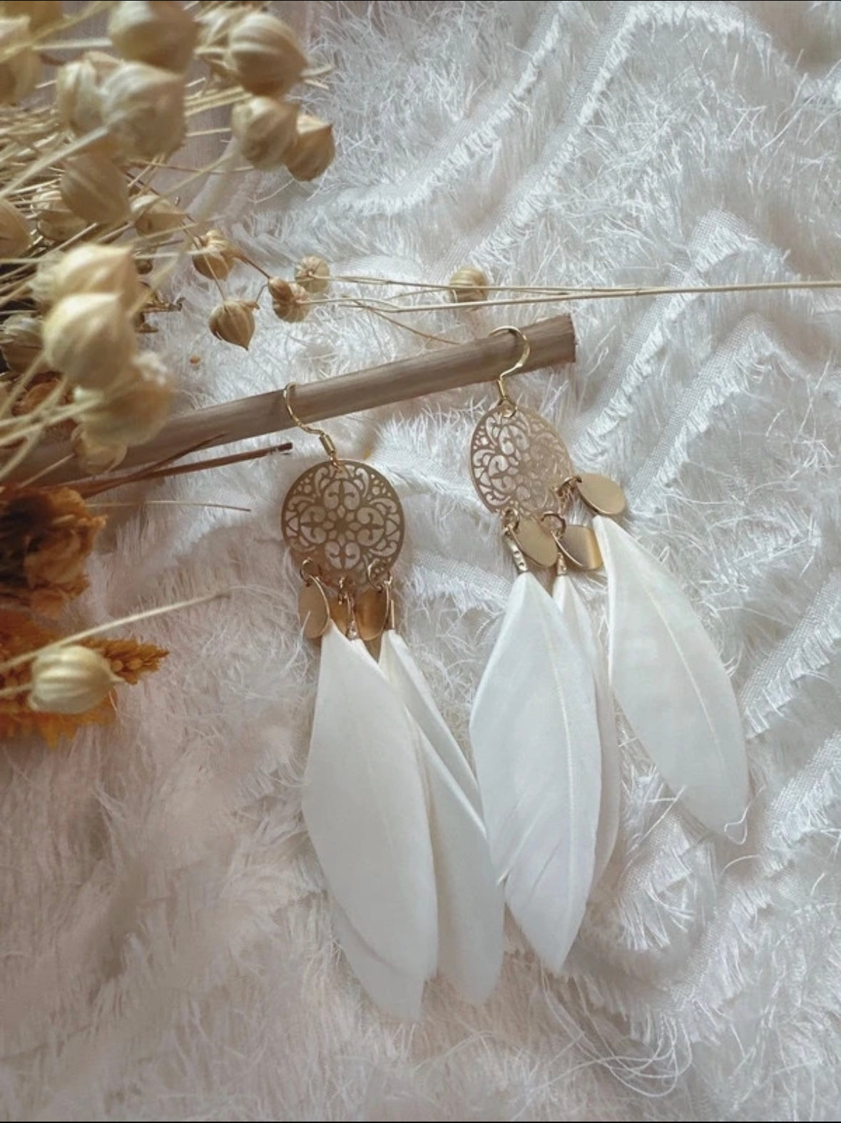 925 Silver needles feather Bohemia earrings