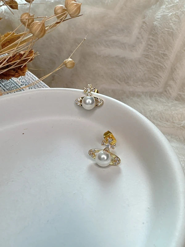 925 silver post Saturn earrings