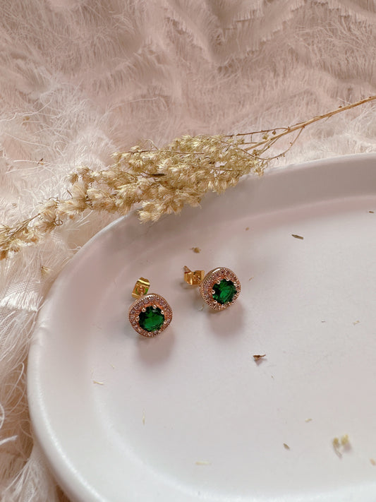 Green gems 925 silver post earrings