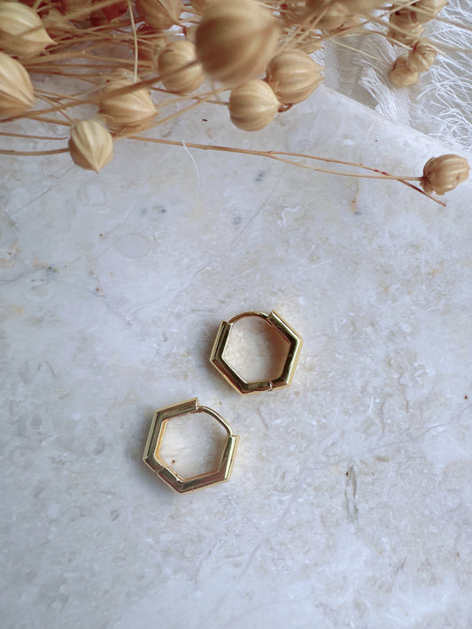 Soul Mate hexagone & 925 sterling silver hexagone mini hoop earrings