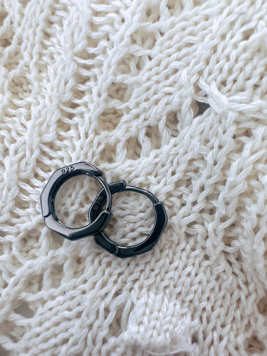 925 sterling silver black mini hoop earrings