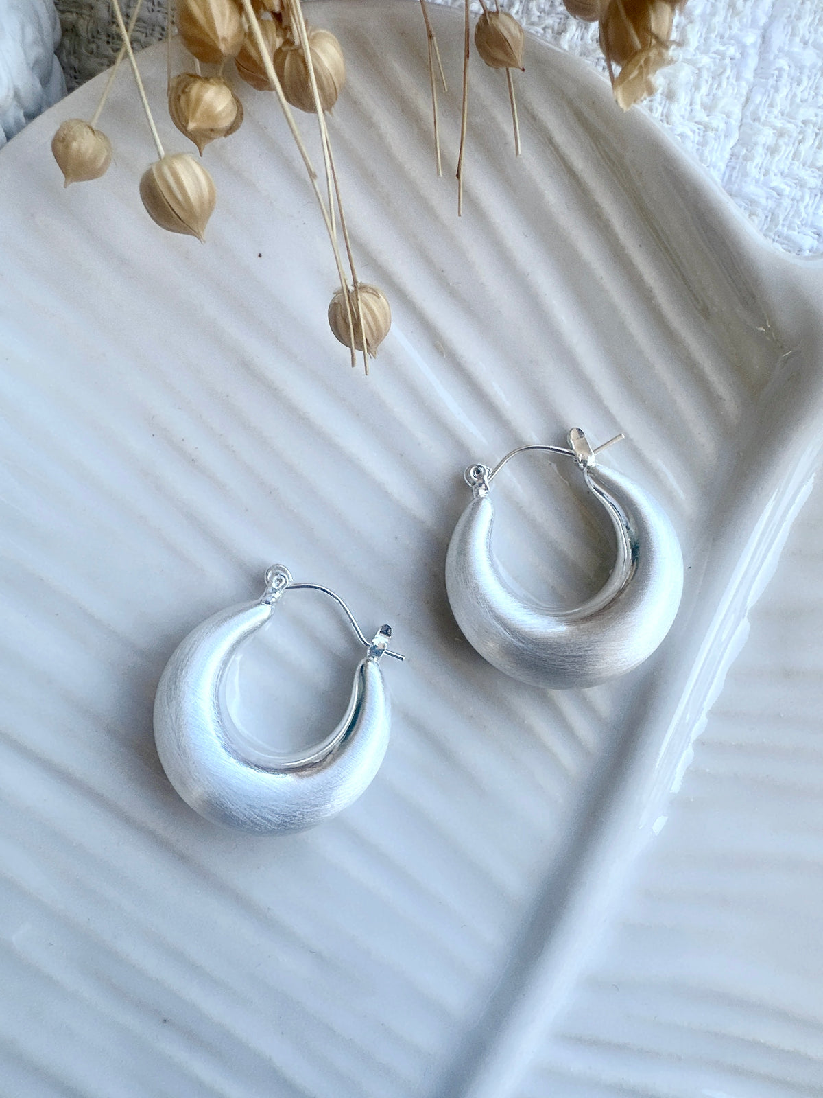 3 cm 925 silver posts classic thick hoop earrings