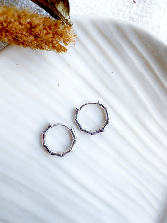 15mm Sterling SilverMinimalist  Unisex Bamboo Hoop Earrings