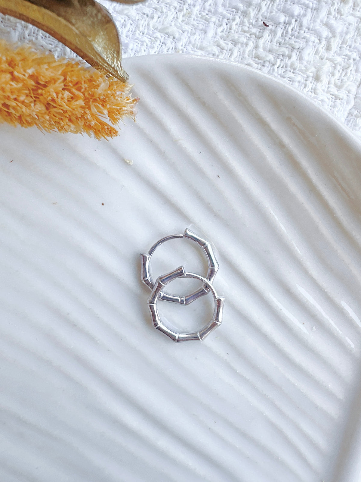 15mm Sterling SilverMinimalist  Unisex Bamboo Hoop Earrings