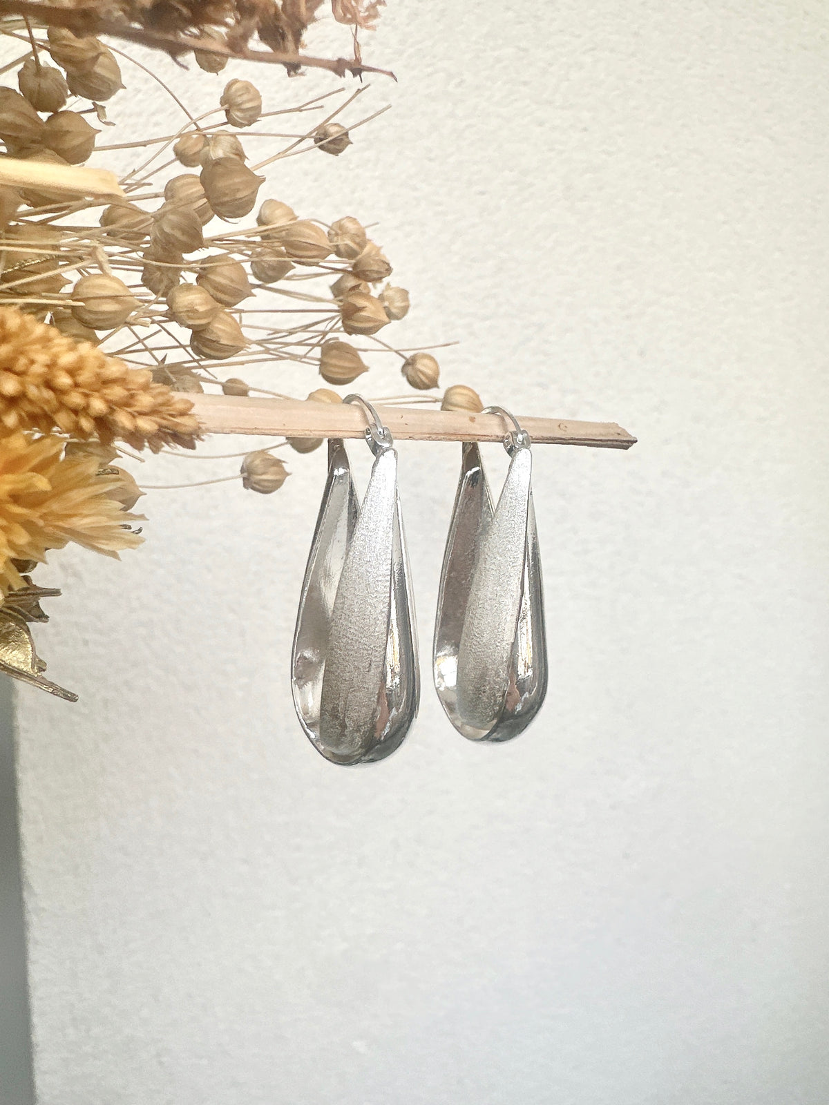 4cm 925 Silver Posts Twisted Textured Hoop Earrings