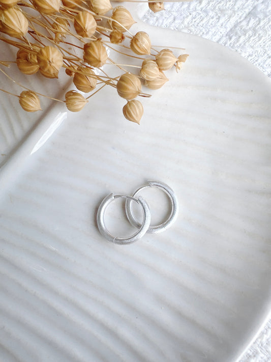 15mm Minimalist Matte Finish Unisex 925 Sterling Silver Hoop Earrings