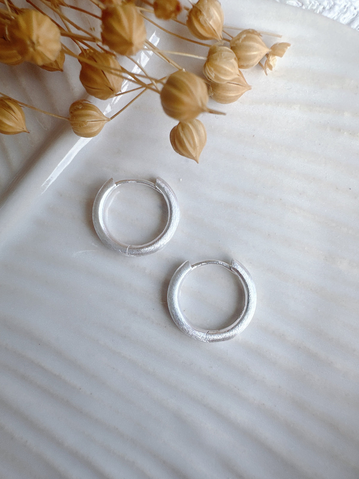 15mm Minimalist Matte Finish Unisex 925 Sterling Silver Hoop Earrings
