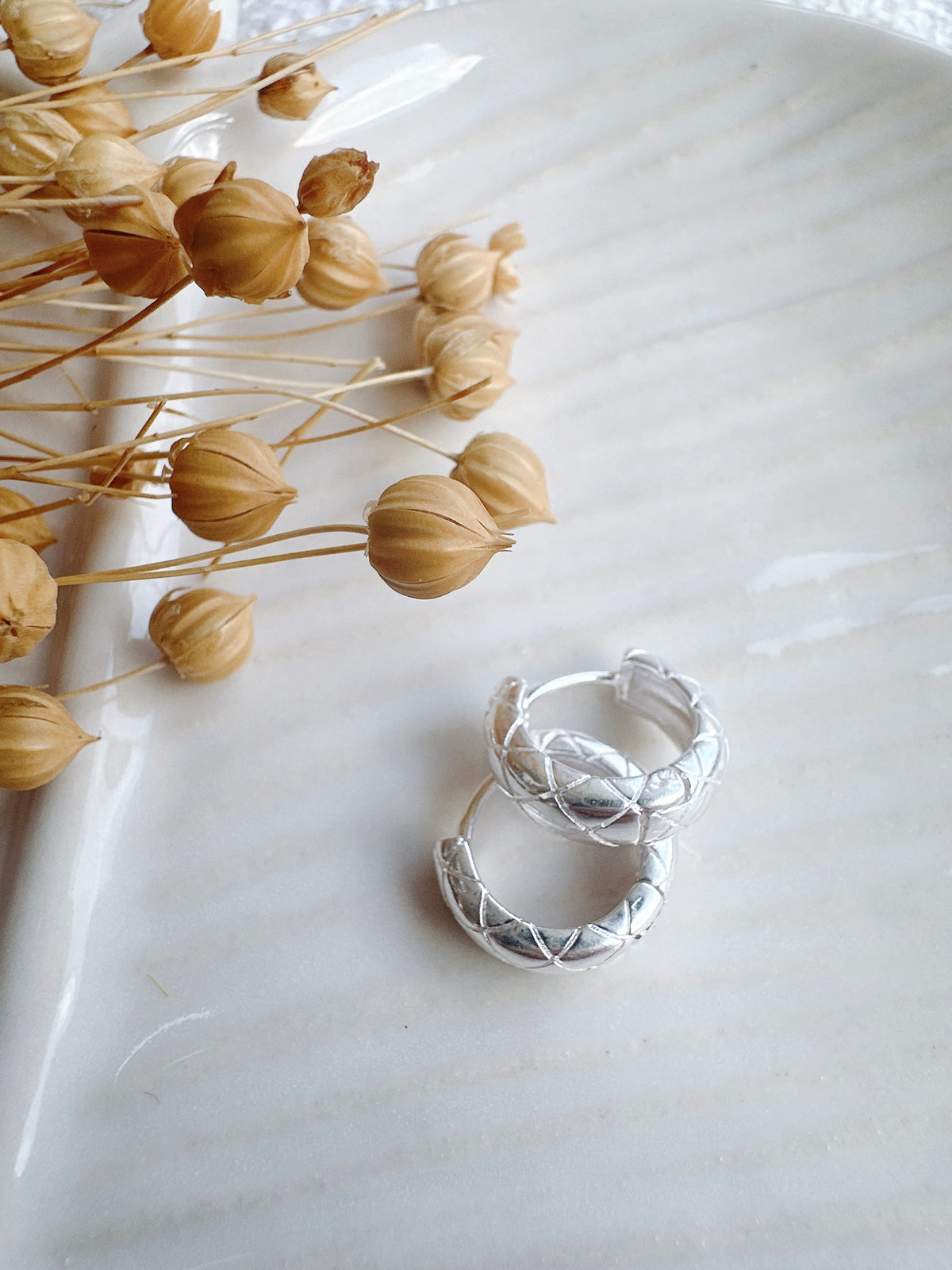 13mm 925 Sterling Silver Texured Hoop earrings