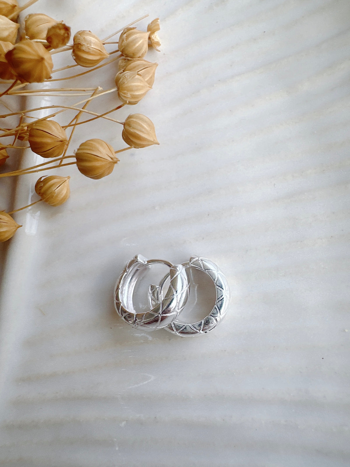 13mm 925 Sterling Silver Texured Hoop earrings