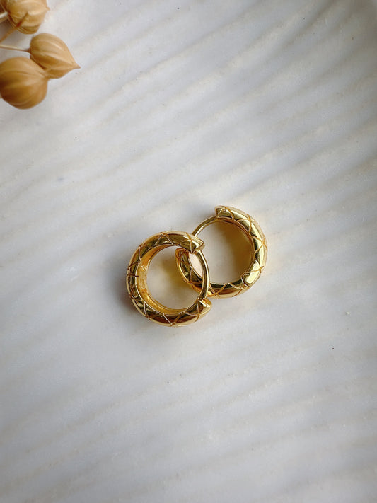 13mm 925 Sterling Silver Gold Plated Texured Hoop earrings
