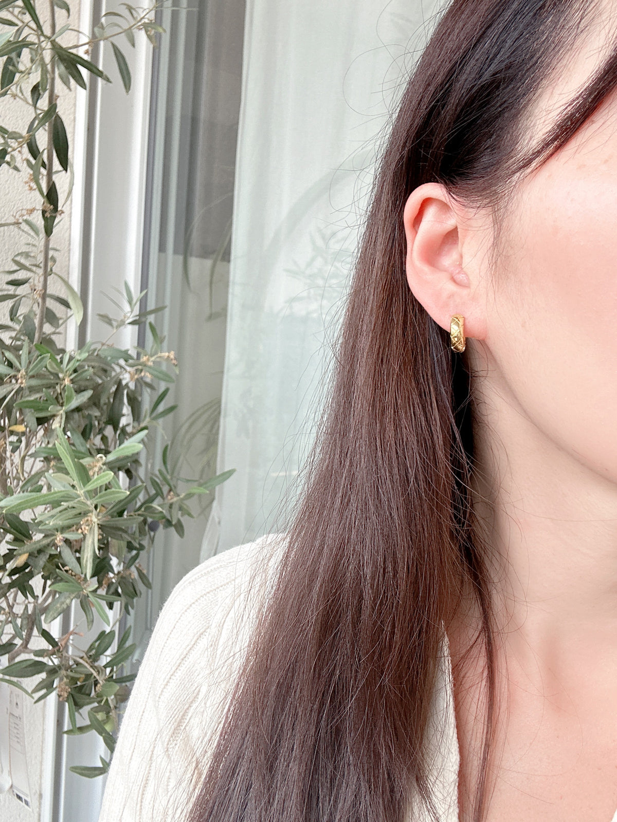 13mm 925 Sterling Silver Gold Plated Texured Hoop earrings